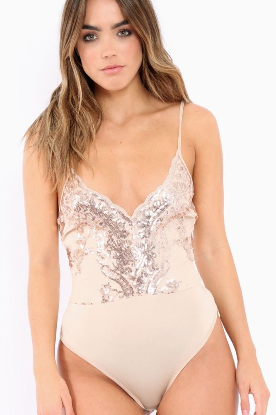 Clothing Rebellious Fashion | Nude Sweetheart Bodysuit With Sequins - Rena