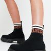 Shoes Rebellious Fashion | Black Patterned Ankle High Chunky Sole Sock Boots - Bana