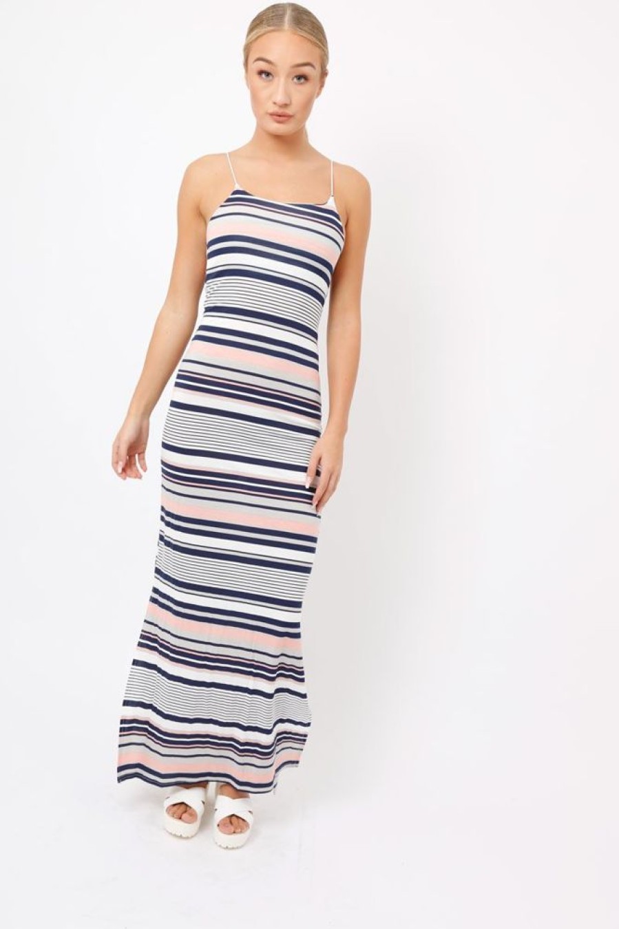 Clothing Rebellious Fashion | Navy & Grey Striped Maxi Dress - Kiah