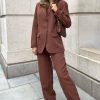 Clothing Rebellious Fashion | Brown Tailored Blazer & Wide Leg Trouser Set - Casidi