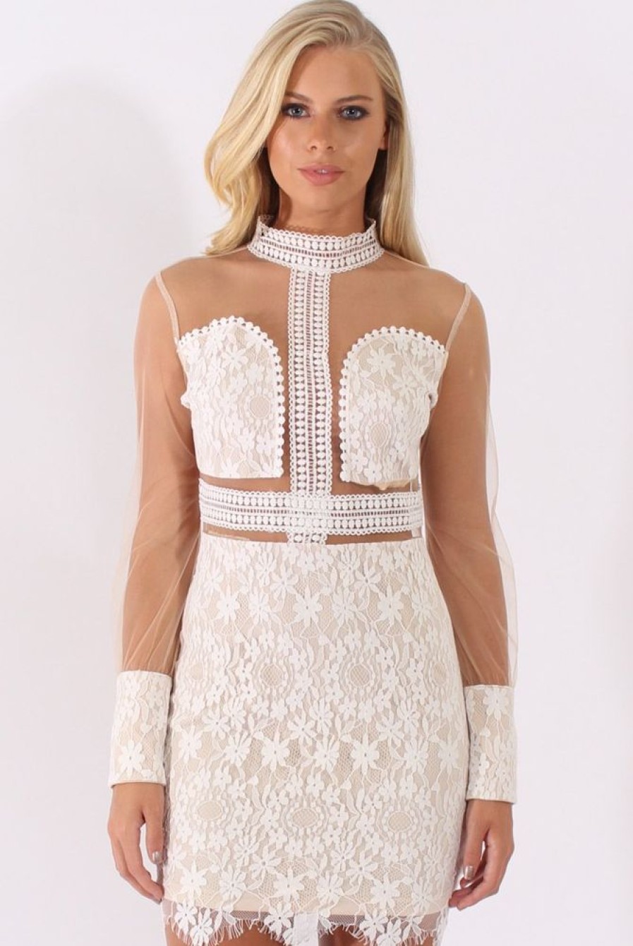 Clothing Rebellious Fashion | White Sheer Mesh Lace Detail Dress - Jaylee