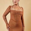 Clothing Rebellious Fashion | Brown Corset Detail Bodycon Mini Dress - Ivy