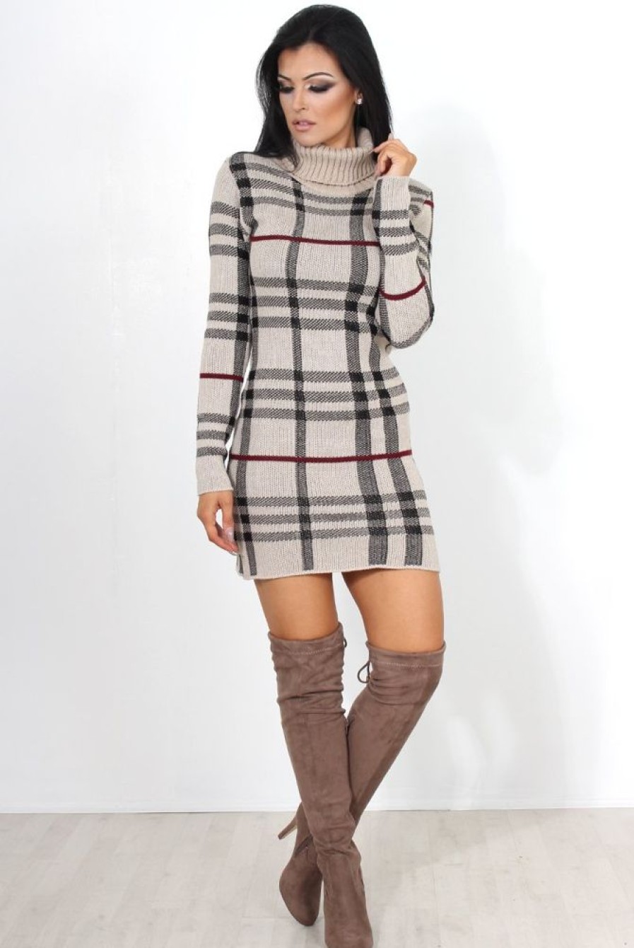 Clothing Rebellious Fashion | Beige Knitted Jumper Dress-Kande