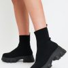 Shoes Rebellious Fashion | Black Ankle High Chunky Sole Sock Boots - Bana