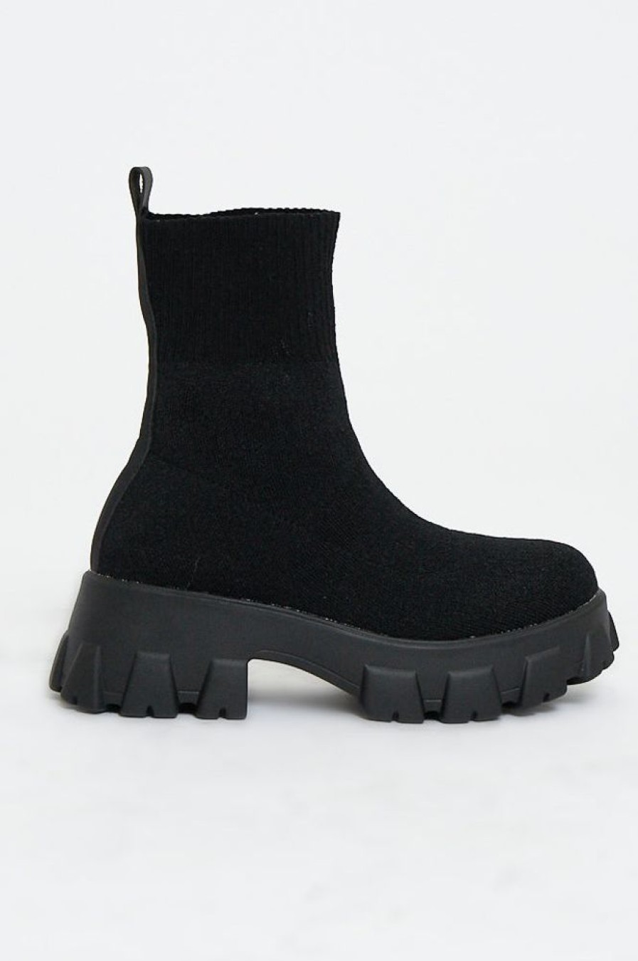 Shoes Rebellious Fashion | Black Ankle High Chunky Sole Sock Boots - Bana