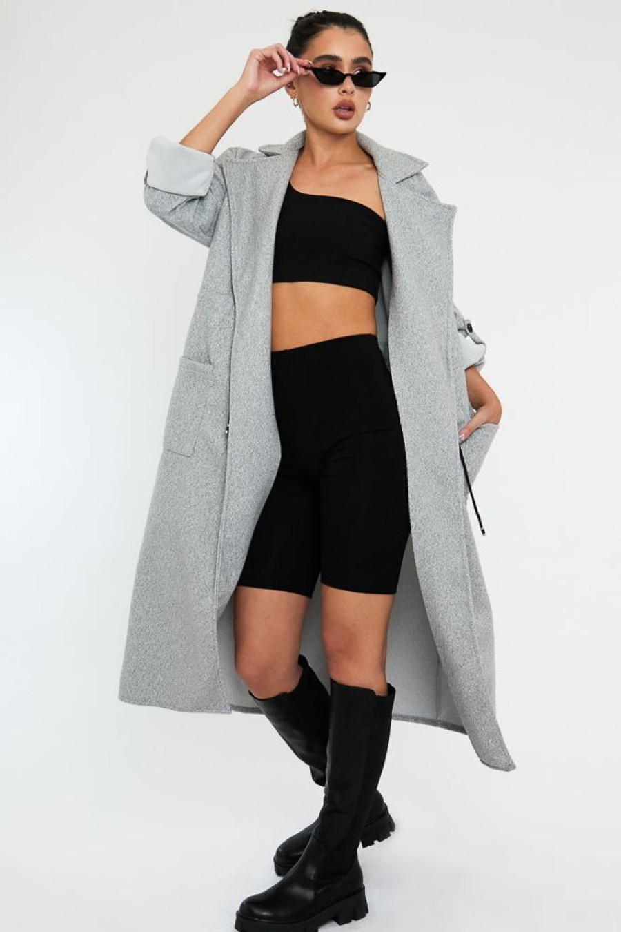 Clothing Rebellious Fashion | Grey Relaxed Tie Waist Trench Coat - Mayva