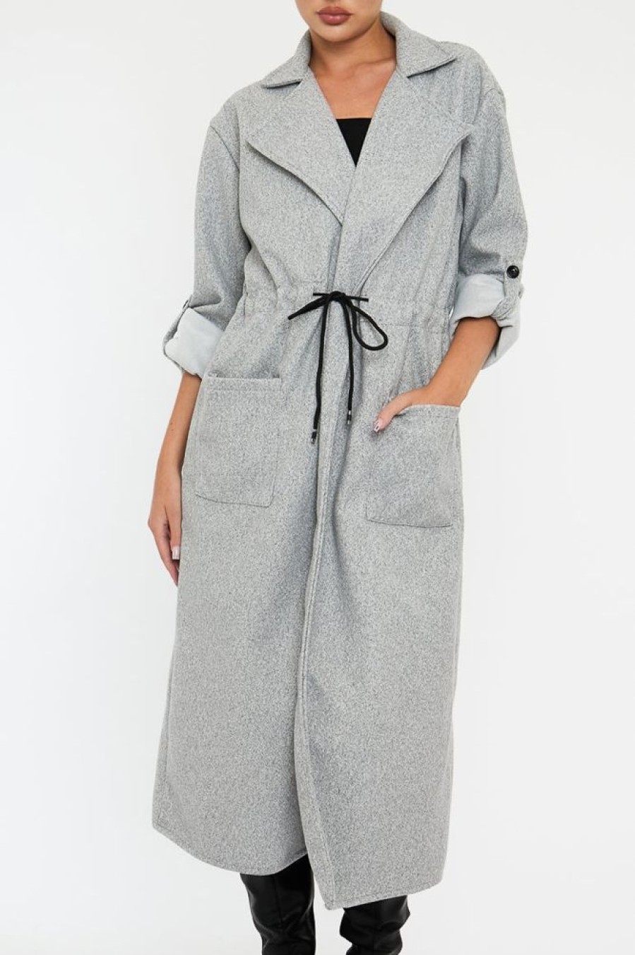 Clothing Rebellious Fashion | Grey Relaxed Tie Waist Trench Coat - Mayva