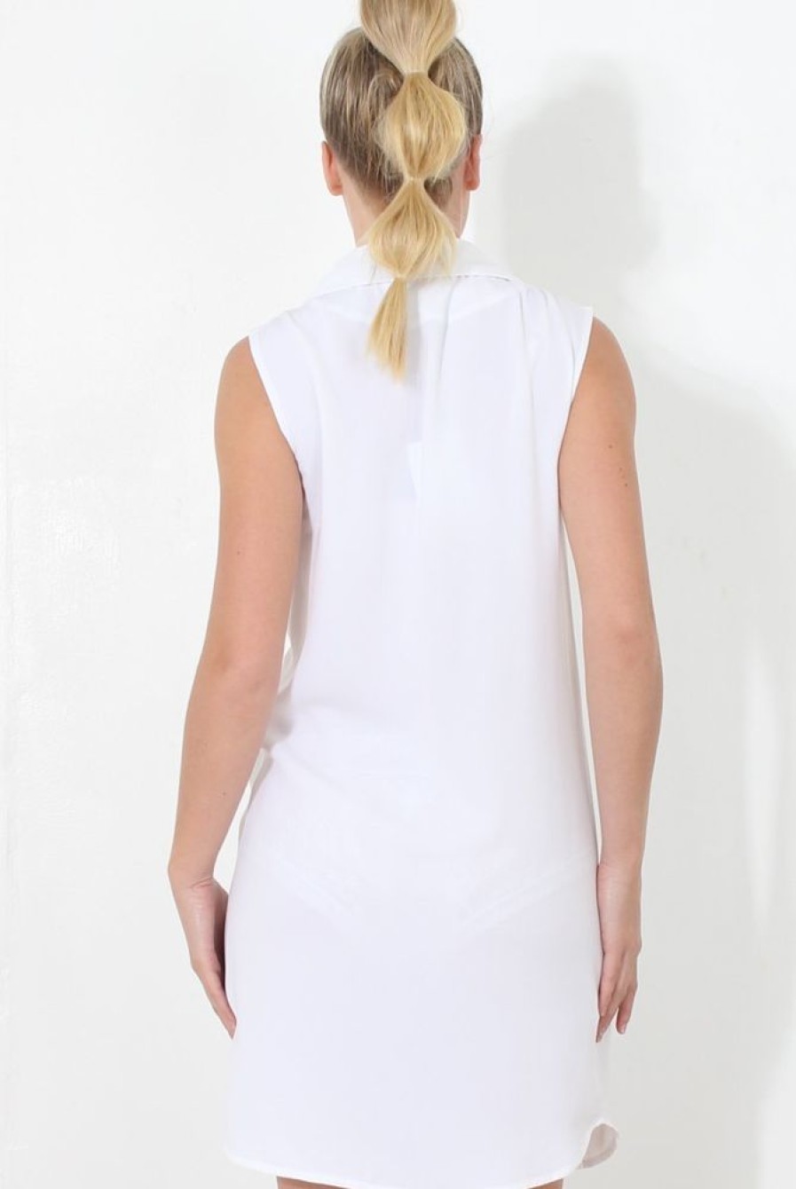 Clothing Rebellious Fashion | White Double Breasted Sleeveless Dress -Meg