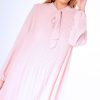 Clothing Rebellious Fashion | Pink Pleated Tie Neck Long Sleeve Swing Dress - Nickie