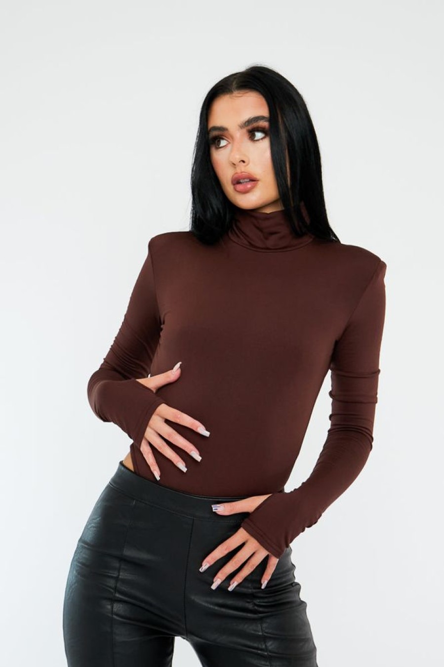 Clothing Rebellious Fashion | Chocolate Backless High Neck Bodysuit - Tilli