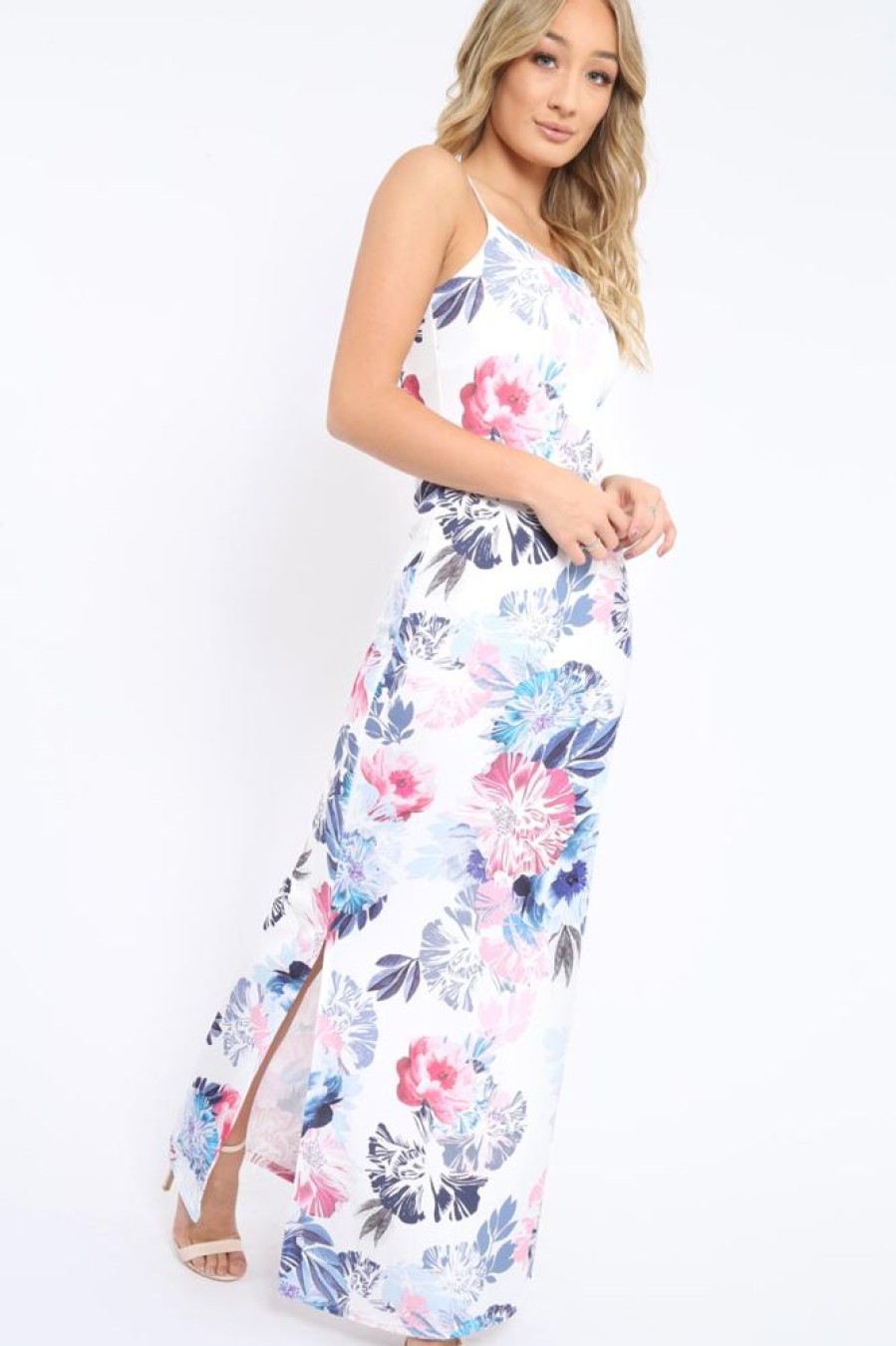 Clothing Rebellious Fashion | White Floral Print Maxi Dress - Karin