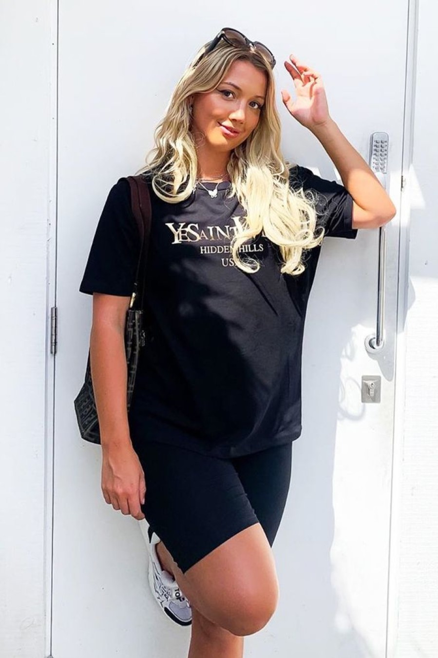 Clothing Rebellious Fashion | Black Gold Beverly Hills T-Shirt Cycling Shorts Co-Ord - Laura