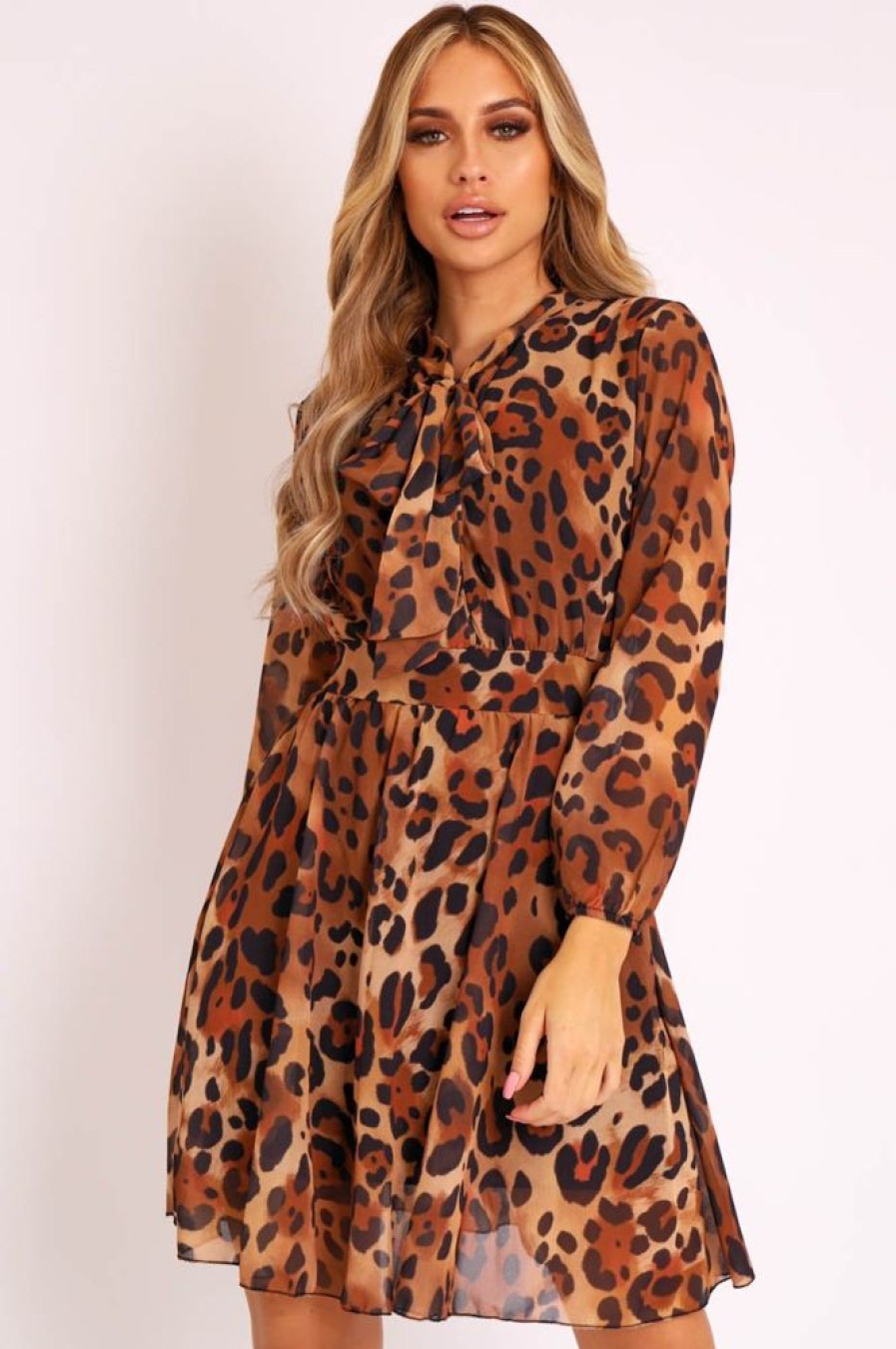 Clothing Rebellious Fashion | Leopard Neck Tie Smock Dress - Orrie