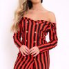 Clothing Rebellious Fashion | Red Stripe Button Detail Dress - Aaliyana