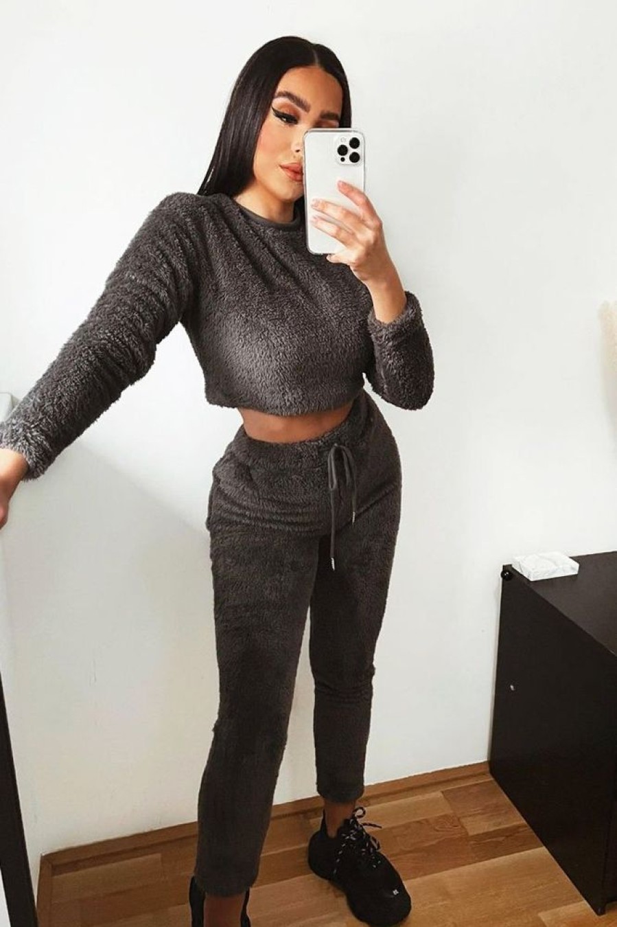 Clothing Rebellious Fashion | Grey Round Neck Teddy Sweatshirt - Delsie