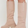 Shoes Rebellious Fashion | Beige Chunky Sole Wellington Boots - Makhi