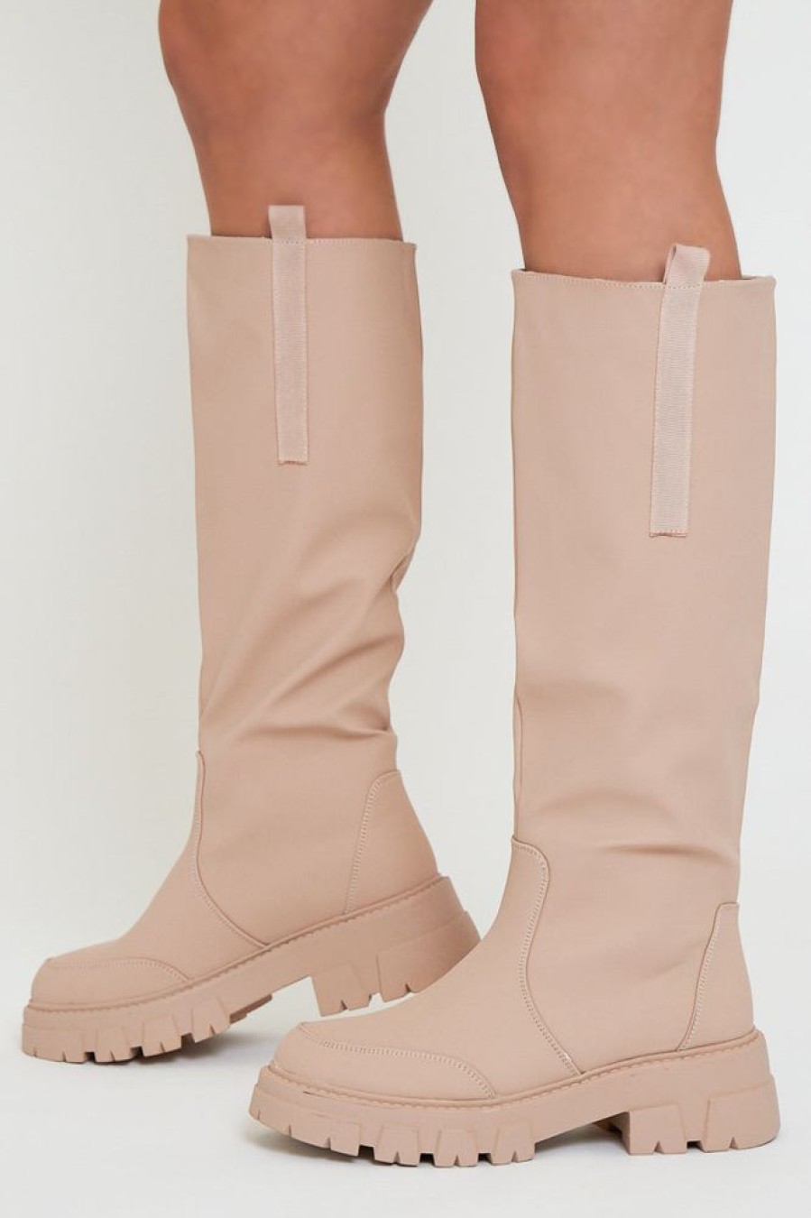 Shoes Rebellious Fashion | Beige Chunky Sole Wellington Boots - Makhi