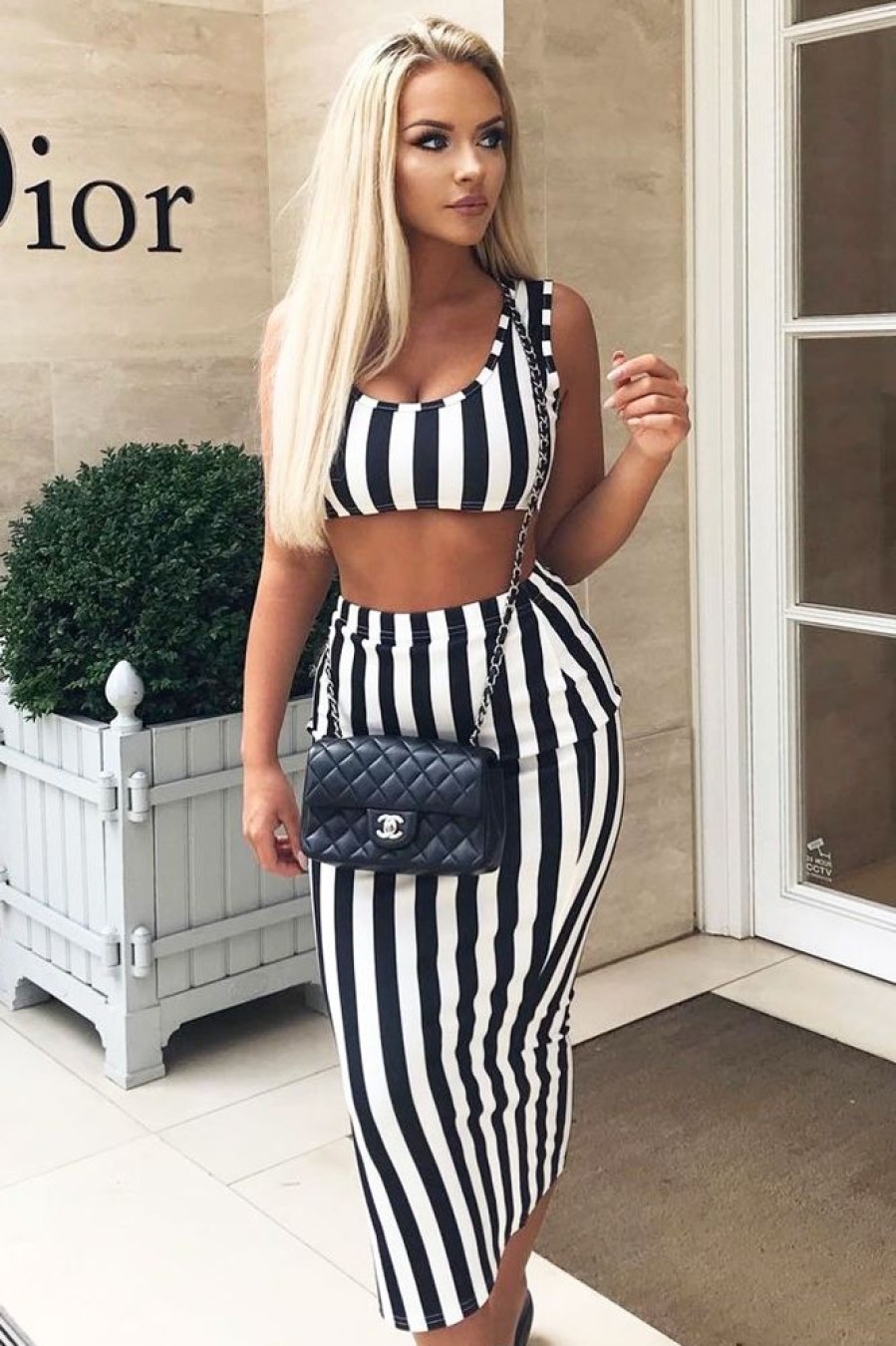 Clothing Rebellious Fashion | Black And White Stripe Body Con Skirt And Crop Top Co-Ord - Loyola