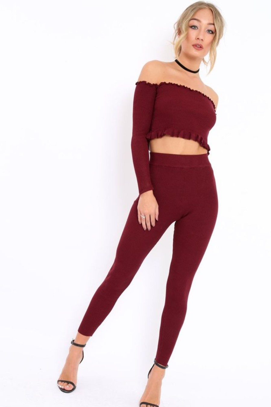 Clothing Rebellious Fashion | Wine Ribbed Knit Co-Ord - Luna