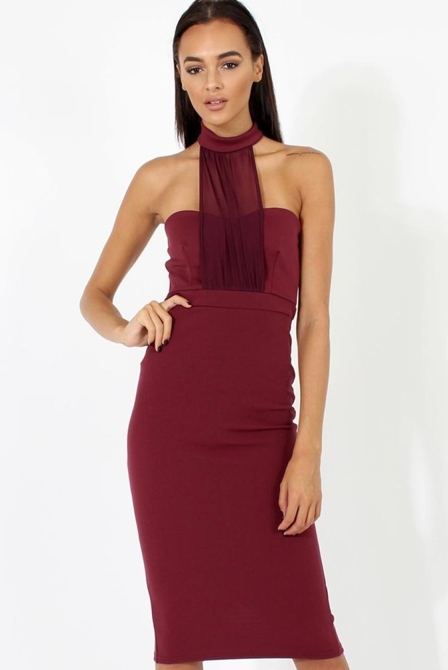 Clothing Rebellious Fashion | Aubergine Choker Bandeau Mesh Dress - Alva