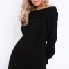 Clothing Rebellious Fashion | Black Bardot Chunky Knit Jumper Dress - Kaidyn