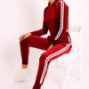 Clothing Rebellious Fashion | Wine White Stripes Velvet Hoodie And Joggers Co-Ord - Matie