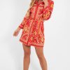 Clothing Rebellious Fashion | Red Gold Chain Print Belted Shirt Dress - Estie