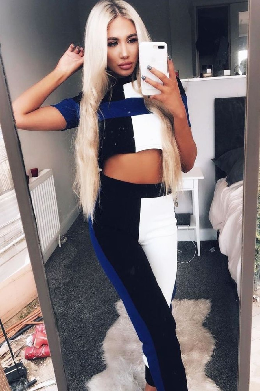 Clothing Rebellious Fashion | Blue White And Black Colour Block Co-Ord - Jacey