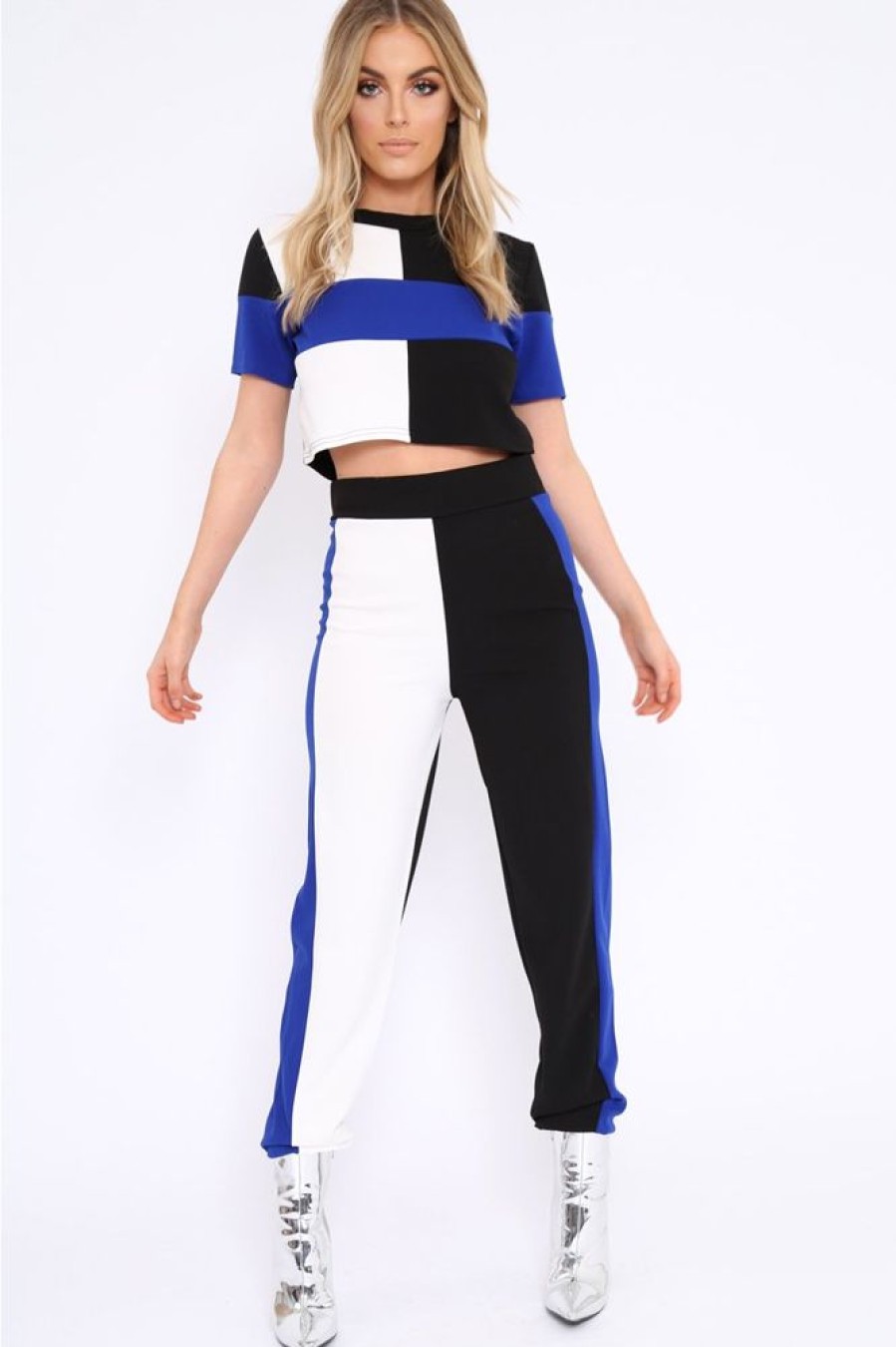 Clothing Rebellious Fashion | Blue White And Black Colour Block Co-Ord - Jacey