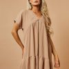 Clothing Rebellious Fashion | Beige V-Neck Tiered Frill Mini Dress - Kate