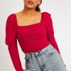 Clothing Rebellious Fashion | Fuchsia Ruched Body Mesh Sleeve Bodysuit - Raeya