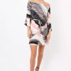 Clothing Rebellious Fashion | Grey Graphic Floral Off Shoulder Frill Dress - Arleen