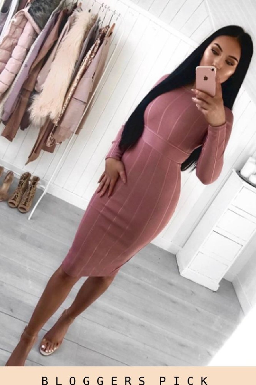 Clothing Rebellious Fashion | Pink Bandage Bodycon Buckle Detail Midi Dress - Ella