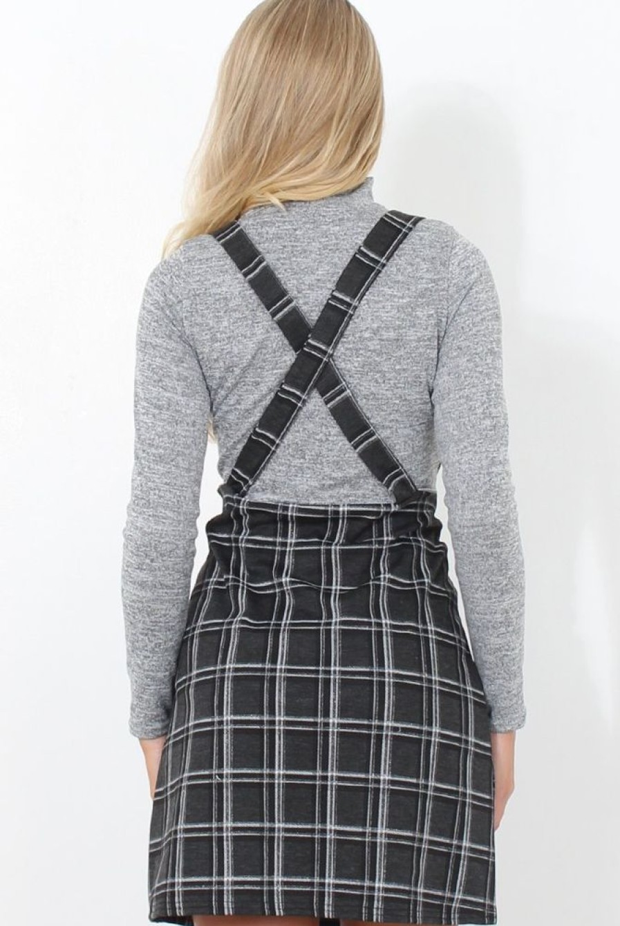 Clothing Rebellious Fashion | Black Tartan Pinafore-Pippa