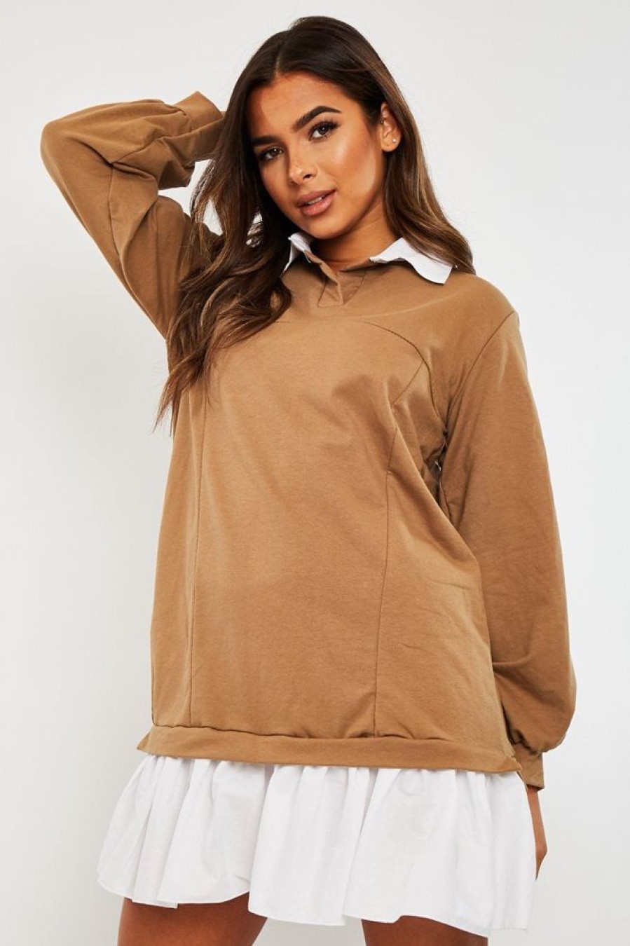 Clothing Rebellious Fashion | Camel Oversized Jumper Shirt Dress - Islah