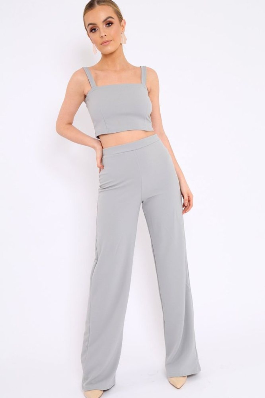 Clothing Rebellious Fashion | Grey Crop Top And Trousers Co-Ord Set - Kimmy