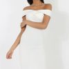 Clothing Rebellious Fashion | White Bardot Cross Over Detail Midi Dress- China