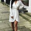 Clothing Rebellious Fashion | White Button Detail Blazer Dress - Kayleigh