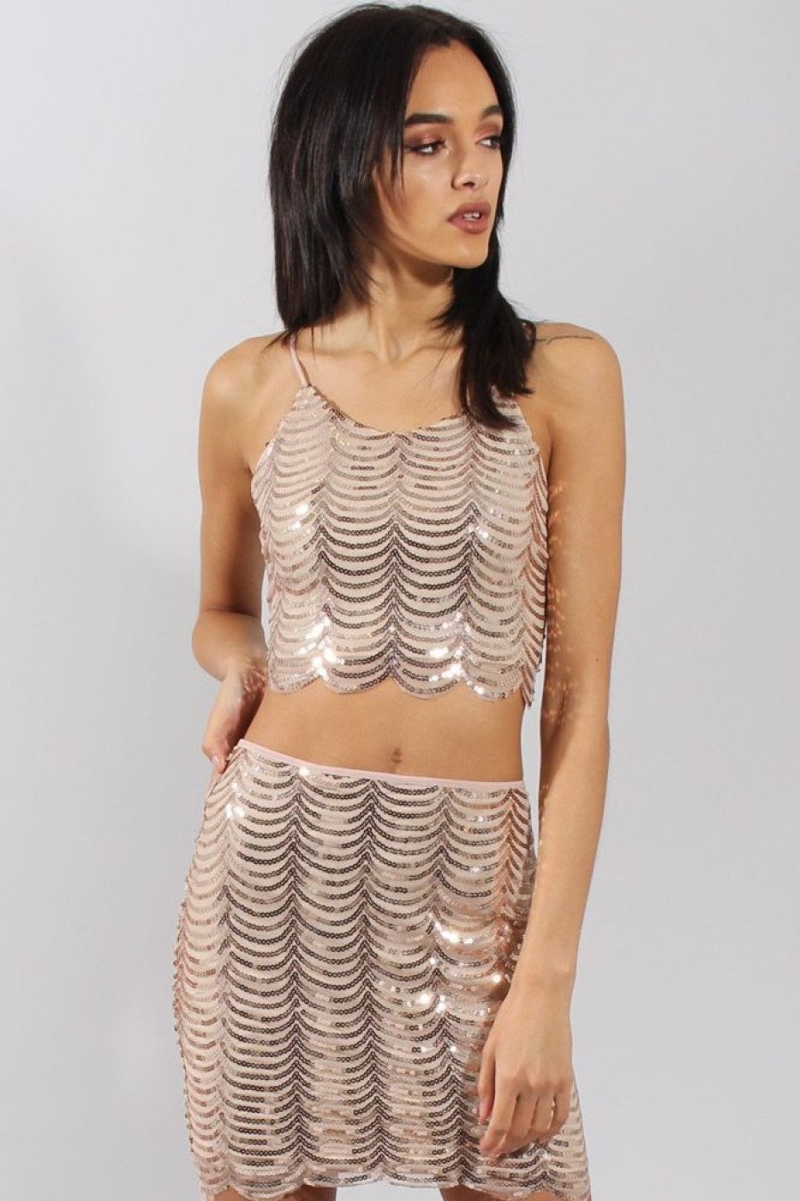 Clothing Rebellious Fashion | Apricot Sequin Co-Ord- Jules