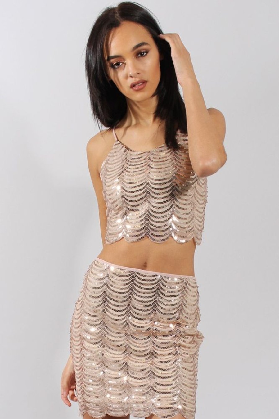 Clothing Rebellious Fashion | Apricot Sequin Co-Ord- Jules