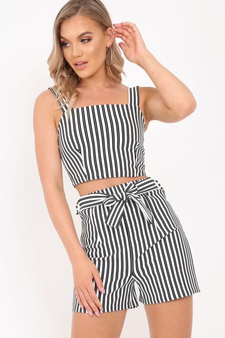 Clothing Rebellious Fashion | Black And White Stripe Shorts And Crop Top Co-Ord - Madden