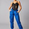 Clothing Rebellious Fashion | Blue Cuffed Hem Shell Cargo Joggers - Iris