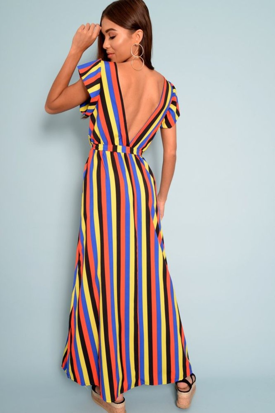 Clothing Rebellious Fashion | Multi Colour Plunge Wrap Belted Maxi Dress - Carri