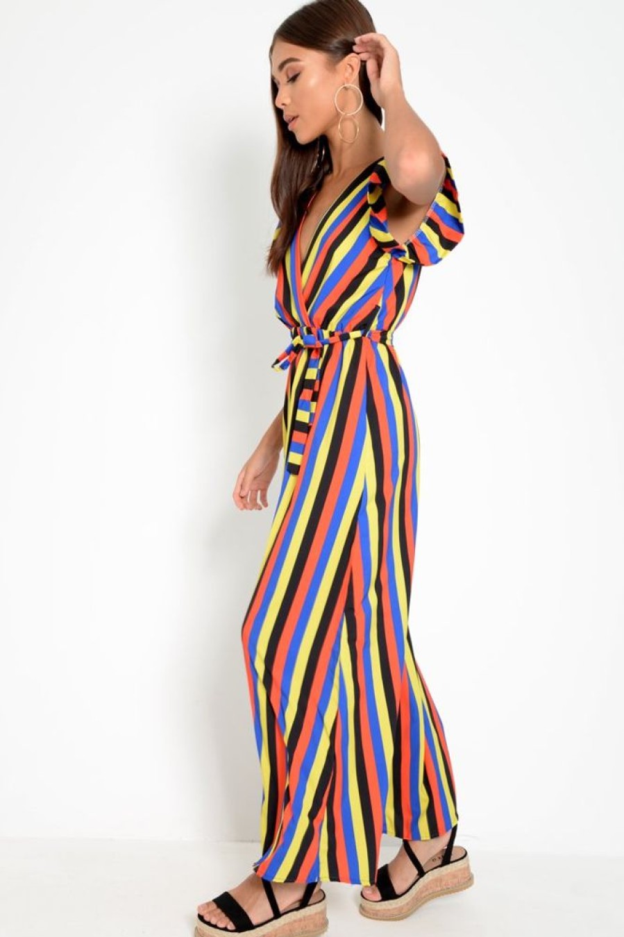 Clothing Rebellious Fashion | Multi Colour Plunge Wrap Belted Maxi Dress - Carri