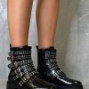 Shoes Rebellious Fashion | Black Croc Multi Buckle Ankle Boot - Whitley