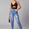 Clothing Rebellious Fashion | Mid Blue Distressed Straight Jeans - Atria