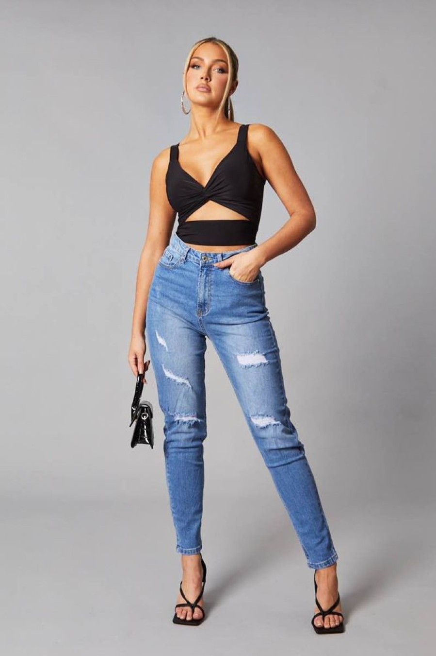 Clothing Rebellious Fashion | Mid Blue Distressed Straight Jeans - Atria