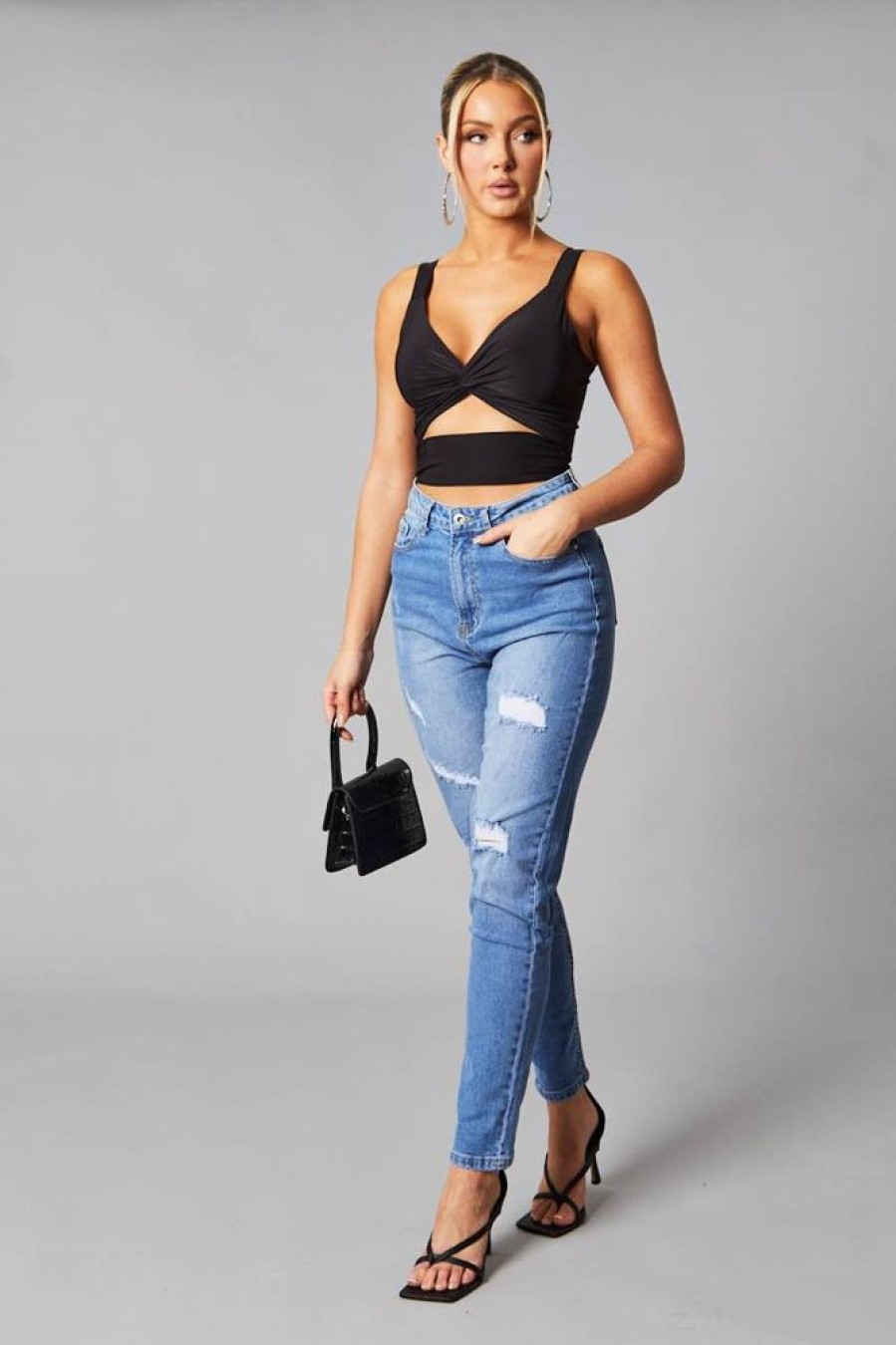 Clothing Rebellious Fashion | Mid Blue Distressed Straight Jeans - Atria