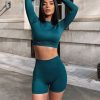 Clothing Rebellious Fashion | Emerald Seamless Gym Crop Top & Shorts Set - Arlo