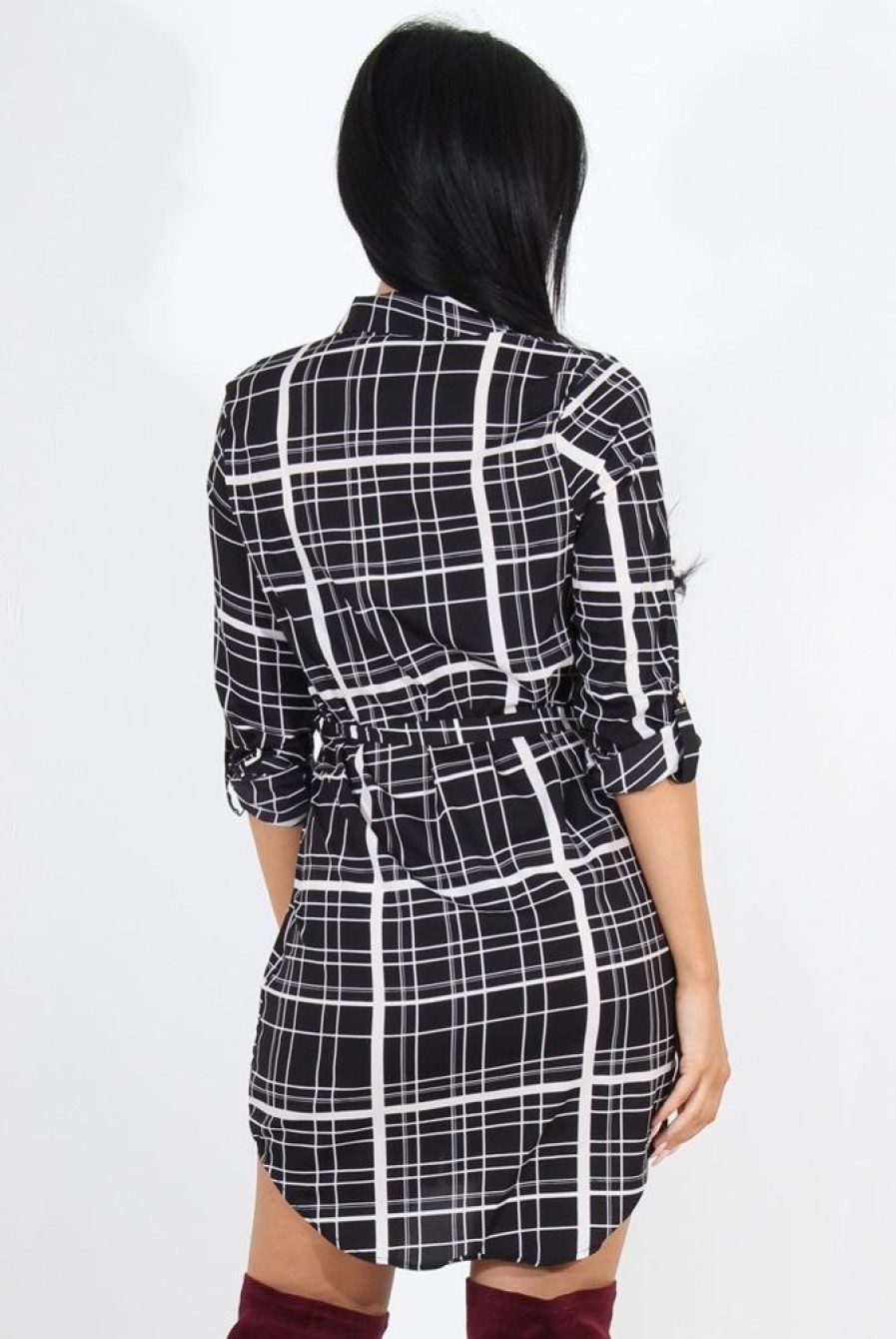 Clothing Rebellious Fashion | Dolly Black Check Print Shirt Dress